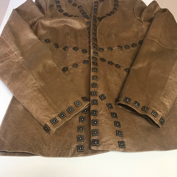 REBA Tan Leather Studded Jacket / Blazer * SZ S - Picture 16 of 16